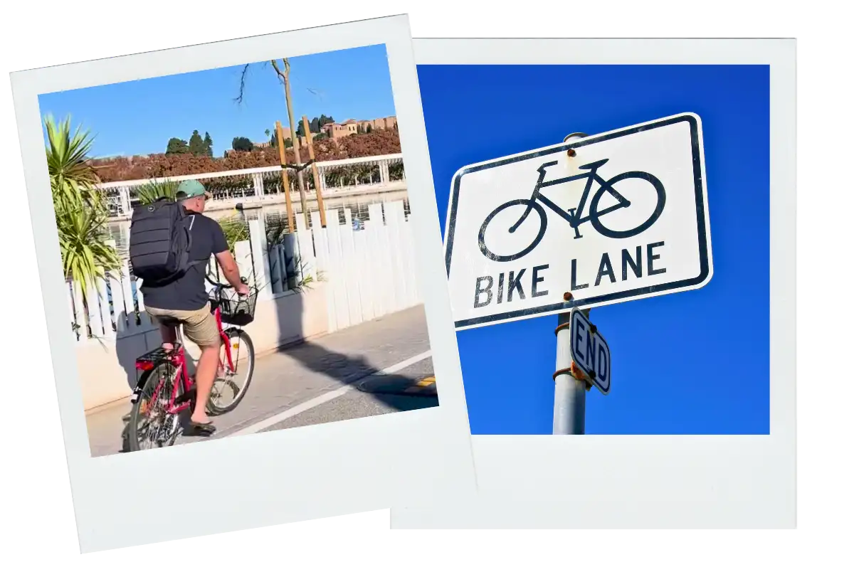 Cycling along Malaga's seafront promenade