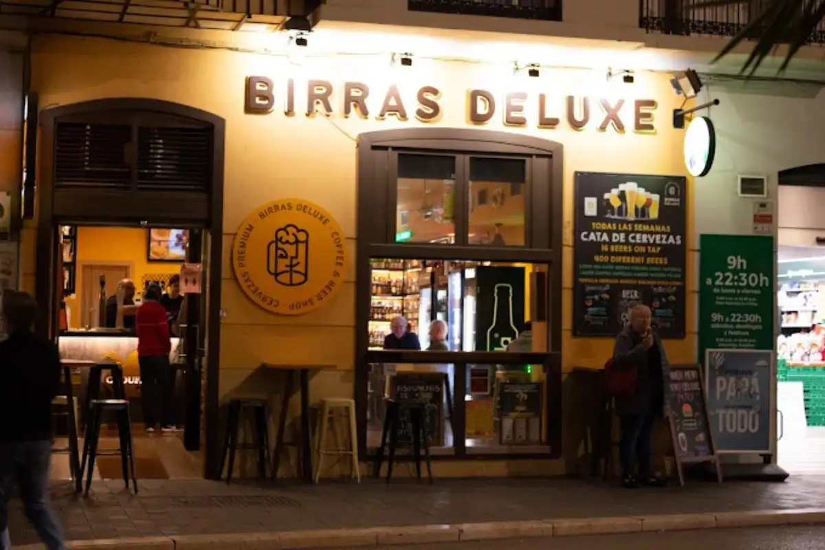 The entrance to Birras Deluxe pub in Malaga Old Town.