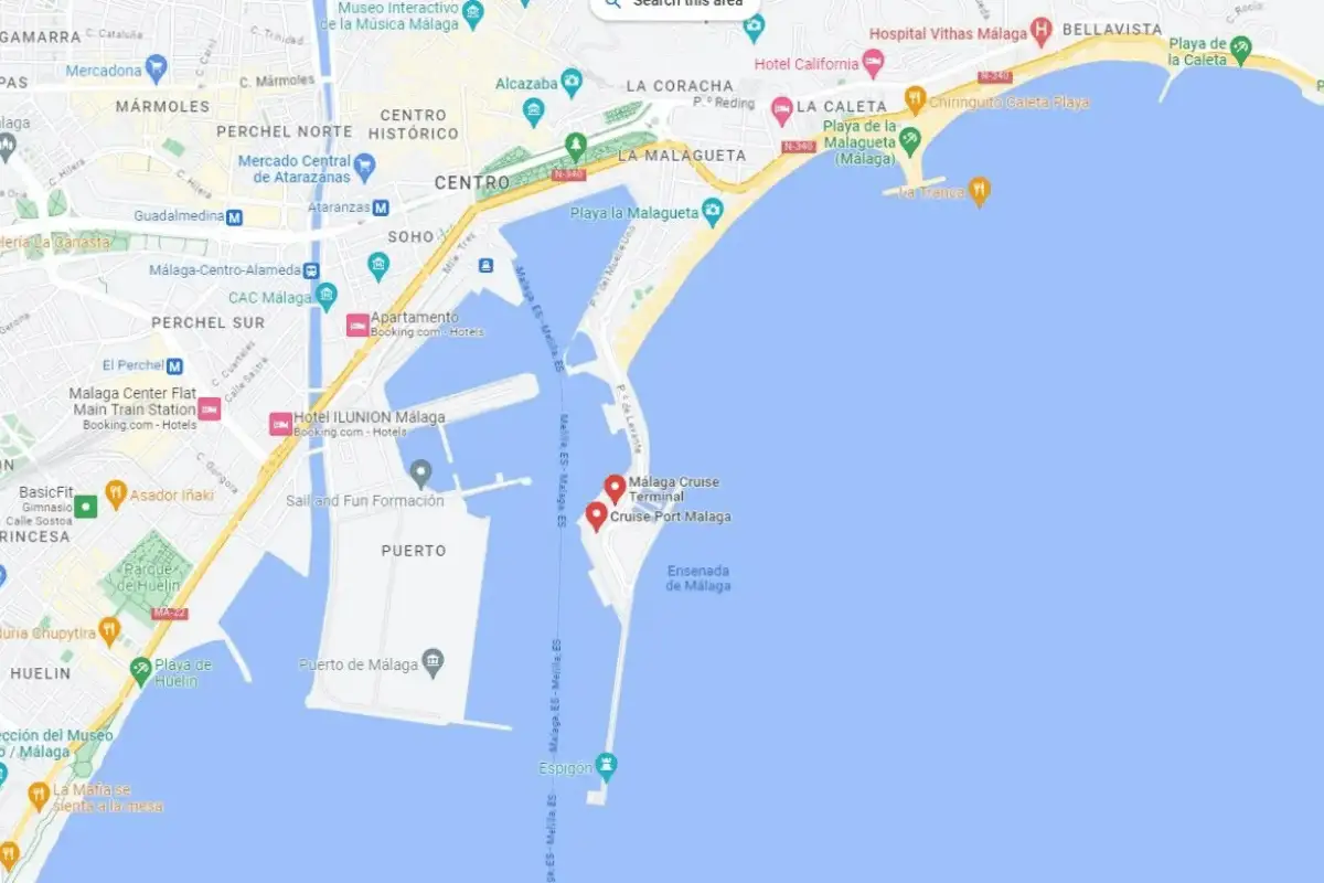 Map showing Malaga's walkable layout